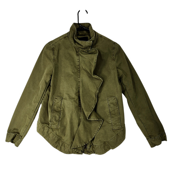 Banana Republic PXS Womens Jacket Ruffle Front Military Olive Army Green Utility - Picture 1 of 14